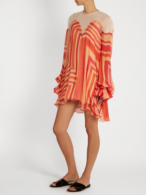 Katie Eary Geo-print Silk-chiffon Dress Red Multi - 80% Off Sale