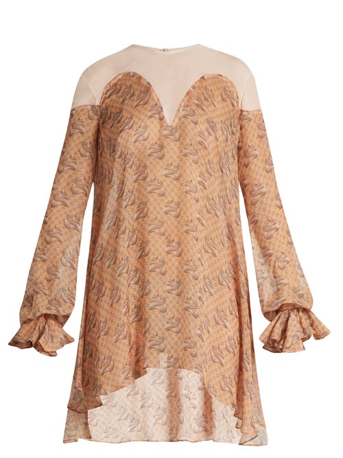 Katie Eary - Snake-print Silk-chiffon Dress Beige Multi
