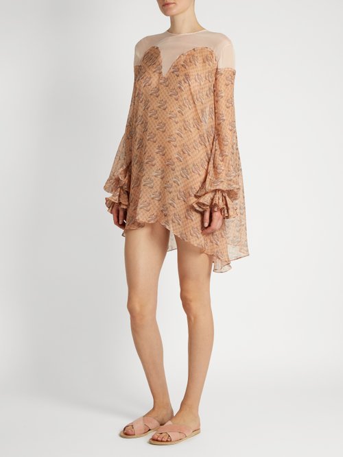 Katie Eary Snake-print Silk-chiffon Dress Beige Multi - 80% Off Sale