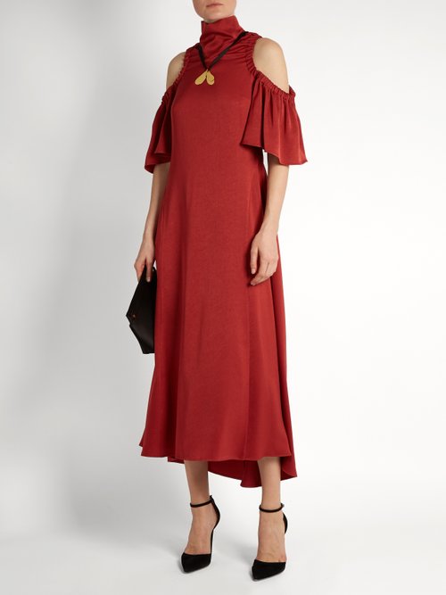 Buy Ellery Deity Cut-out Shoulder Matte-satin Dress Dark Red online - shop best Ellery clothing sales