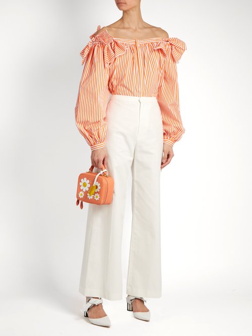 Maison Rabih Kayrouz Off-the-shoulder Striped Cotton Top Orange Stripe - 80% Off Sale