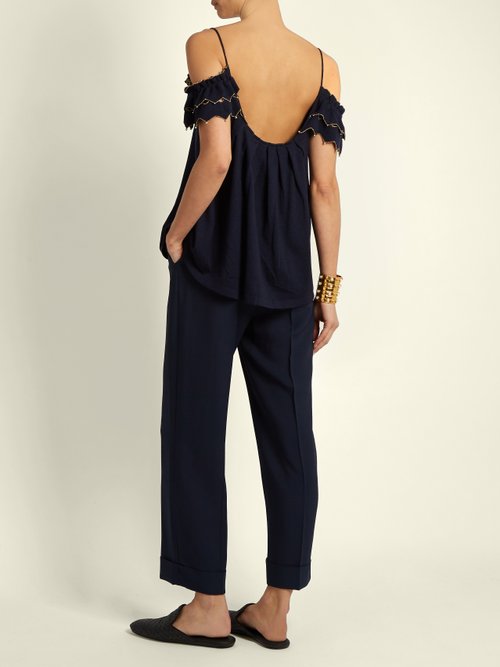 Alex Gore Browne Trapeze Wool And Cashmere-blend Top Navy – 80% Off Sale