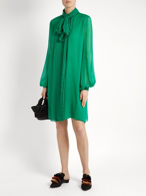 By. Bonnie Young Neck-tie Silk-chiffon Dress Green - 80% Off Sale
