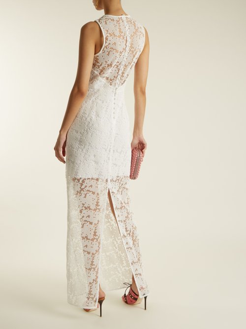 Diane Von Furstenberg Embroidered-mesh Sleeveless Dress White - 80% Off Sale