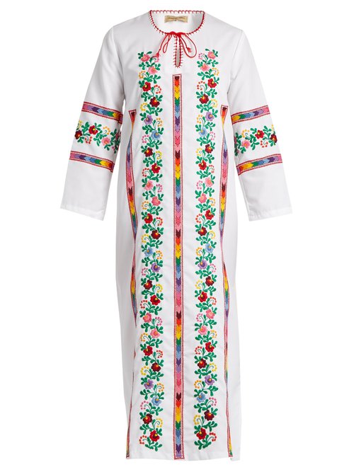 Muzungu Sisters - Jasmine Vine Embroidered Cotton Dress White Multi