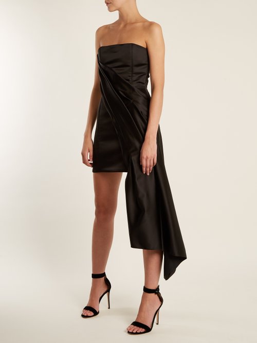Halpern Asymmetric-draped Satin Bustier Dress Black - 80% Off Sale