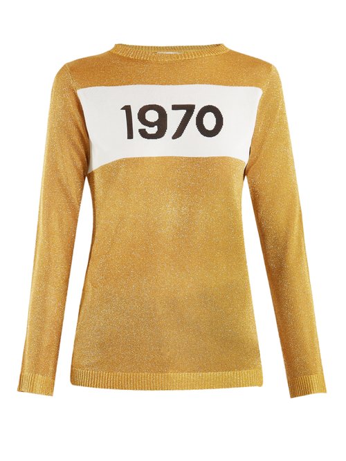 Pull en maille intarsia à col rond 1970