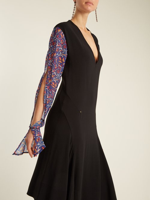 Esteban Cortázar Contrast-sleeve V-neck Stretch-crepe Dress Black – 80% Off Sale