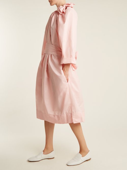 Maison Rabih Kayrouz Tie-neck Gathered Paper-taffeta Dress Light Pink - 80% Off Sale