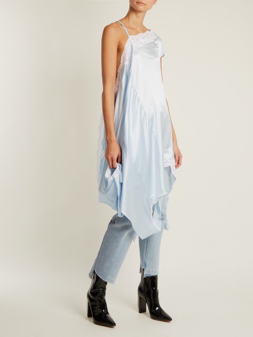 Vetements Deconstructed Silk-satin Slip Dress Light Blue - 80% Off Sale
