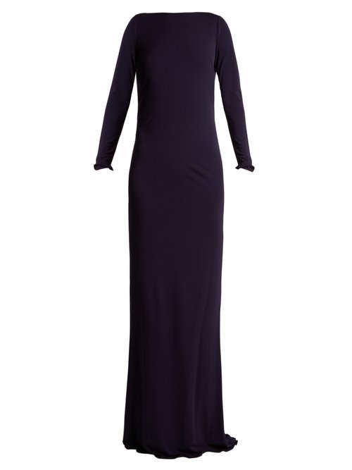 Azzaro – Ava Crystal-embellished Jersey Gown Navy