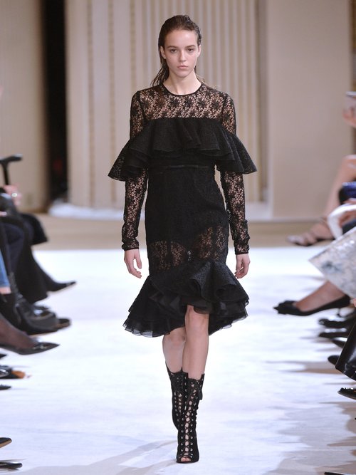 Buy Giambattista Valli Layered Ruffled Cotton-blend Macramé-lace Dress Black online - shop best Giambattista Valli clothing sales