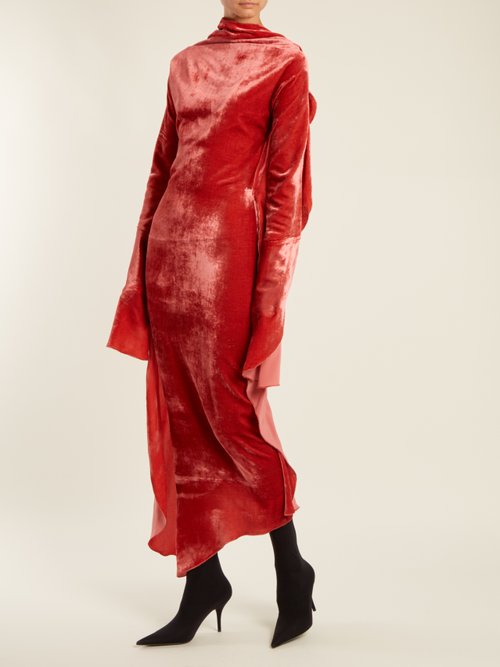 Paula Knorr Relief Waterfall-ruffled Silk-blend Velvet Dress Pink - 80% Off Sale