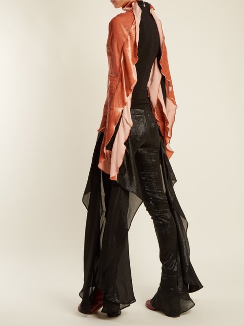 Paula Knorr Relief Waterfall-ruffled Silk-blend Velvet Top Beige - 80% Off Sale