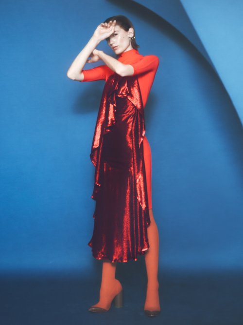 Paula Knorr Drape Jersey And Silk-blend Lamé Dress Red Multi - 80% Off Sale