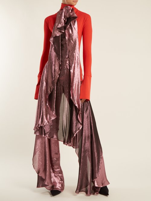 Paula Knorr Drape Jersey And Silk-blend Lamé Top Red Multi - 80% Off Sale