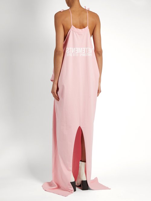 Vetements X Hanes Logo-print Cotton-jersey Maxi Dress Pink - 80% Off Sale