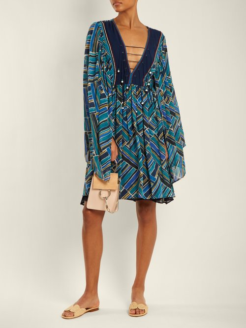 Talitha Painted Jasmin Graphic-print Silk-chiffon Dress Blue Multi - 80% Off Sale