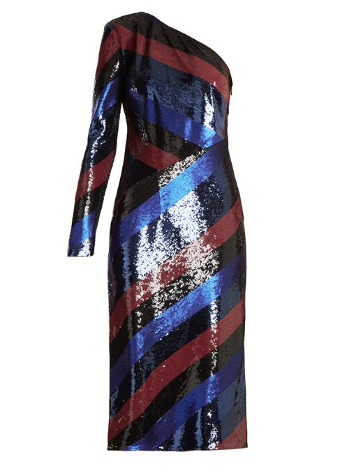 Diane Von Furstenberg – One-shoulder Striped Sequin Dress Navy Stripe