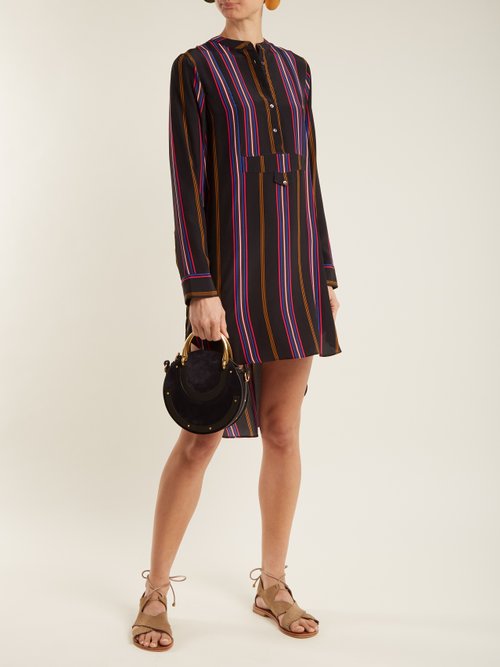 Figue Thalie Stripe-print Silk Shirtdress Purple Multi - 80% Off Sale