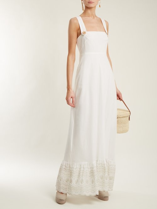 Athena Procopiou Sunday Morning Pinafore Embroidered-cotton Dress Ivory - 80% Off Sale