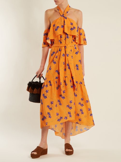 Buy Borgo De Nor Josephine Orchid-print Off-the-shoulder Dress Orange Multi online - shop best Borgo De Nor clothing sales