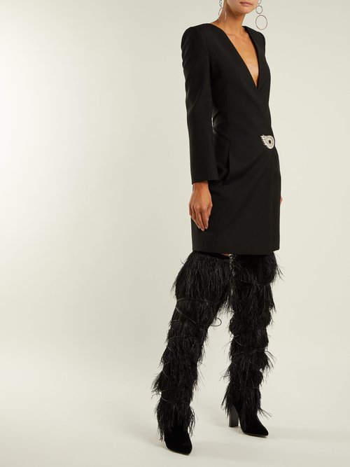 Saint Laurent Yeti Feather-embellished Over-the-knee Boots Black - 80% Off Sale