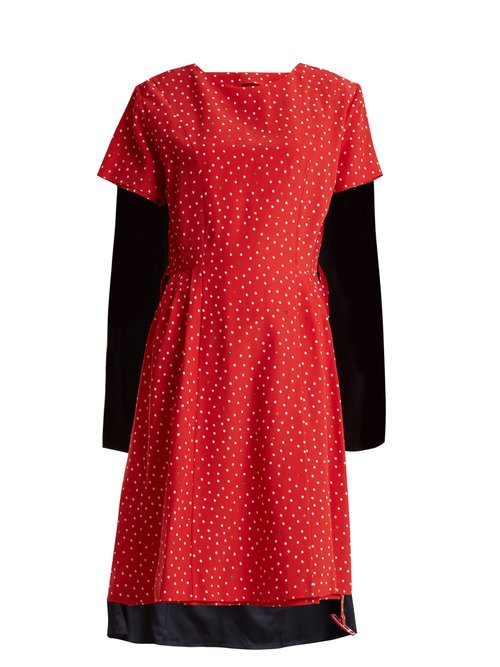 Vetements – Contrast-panel Polka-dot Silk Dress Red