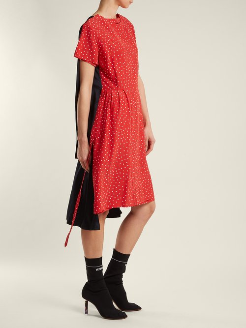 Vetements Contrast-panel Polka-dot Silk Dress Red Multi - 80% Off Sale