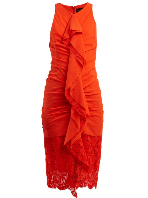 Proenza Schouler – Ruffle Lace Cotton-blend Midi-dress Coral