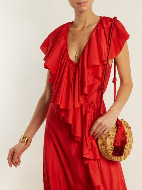 Loup Charmant Callela Ruffled Silk Wrap Dress Red - 80% Off Sale