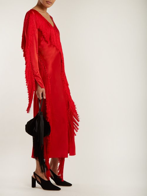 Diane Von Furstenberg V-neck Fringed Dress Red - 80% Off Sale