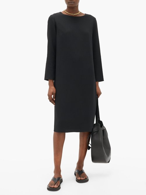 Buy The Row Larina Crepe Tunic Dress Black online - shop best The Row clothing sales