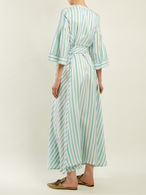 Thierry Colson Sultane Striped Silk Maxi Dress Green Stripe - 80% Off Sale