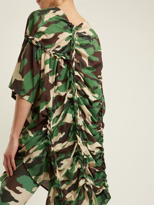 Junya Watanabe Gathered-detail Camouflage-print Woven Dress Green Multi - 80% Off Sale