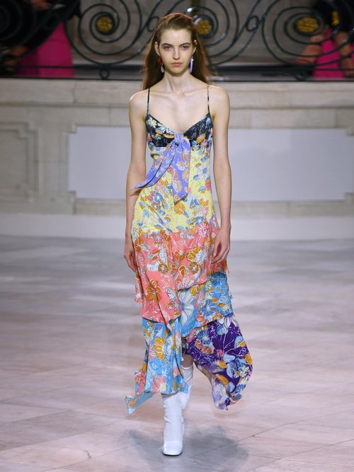 Peter Pilotto Tiered Floral-print Tie-front Crepe Slip Dress Multi - 80% Off Sale