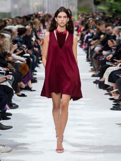 Valentino Velvet-panel Satin Dress Burgundy - 80% Off Sale