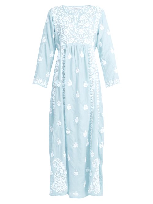 Muzungu Sisters - Floral Embroidered Silk Dress Light Blue