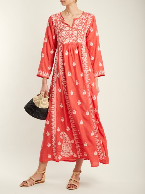 Buy Muzungu Sisters Floral Embroidered Silk Dress Pink online - shop best Muzungu Sisters clothing sales