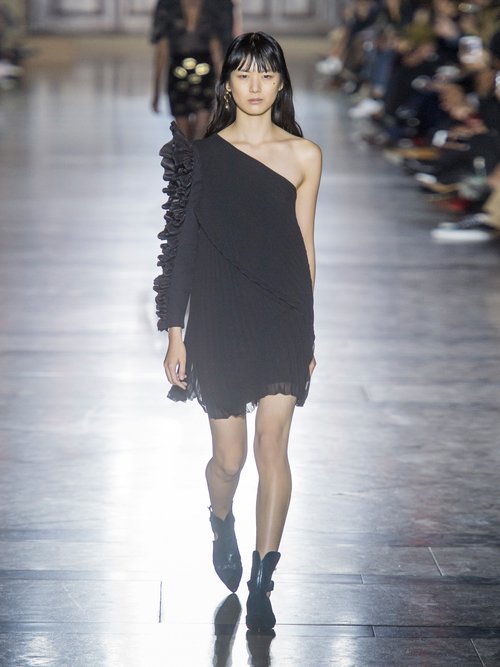 Givenchy One-shoulder Pleated Silk-georgette Dress Black - 80% Off Sale