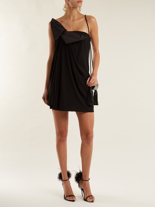 Saint Laurent Bow-embellished Strapless Crepe Dress Black - 80% Off Sale