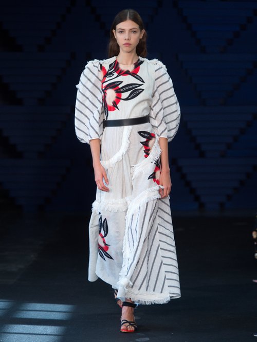 Roksanda Kayine Floral-print Linen-blend Dress White Stripe - 80% Off Sale