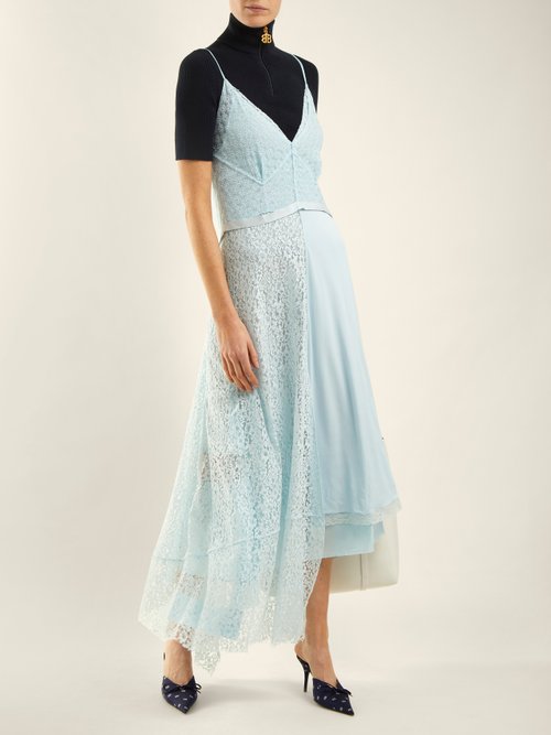 Balenciaga Asymmetric Tie-waist Lace Slip Dress Light Blue - 80% Off Sale