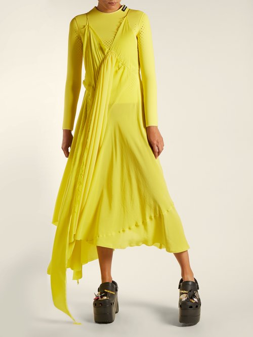 Balenciaga Round-neck Draped Silk-crepe Dress Light Yellow - 80% Off Sale