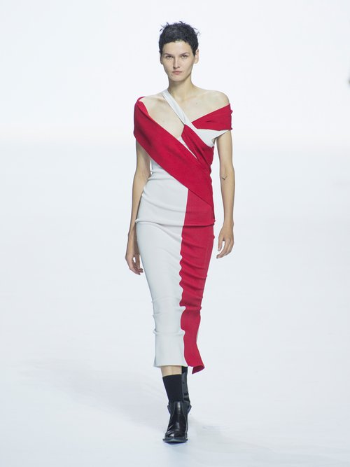 Haider Ackermann Draped Contrast Knit Dress Red White - 80% Off Sale