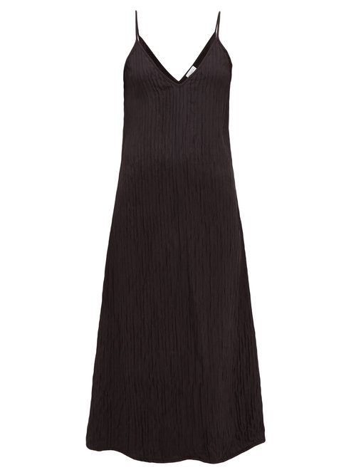 Raey - V-neck Crinkled-silk Midi Slip Dress Black