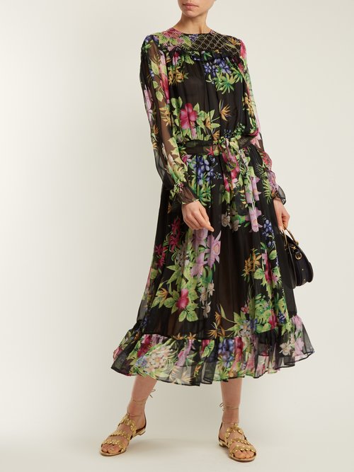 Dodo Bar Or Vitti Floral-print Embellished Dress Black Multi - 80% Off Sale