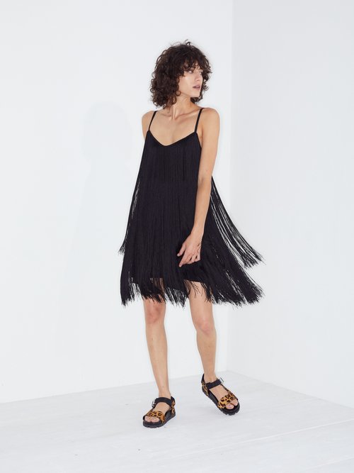 Raey Long-fringe Slip Dress Black