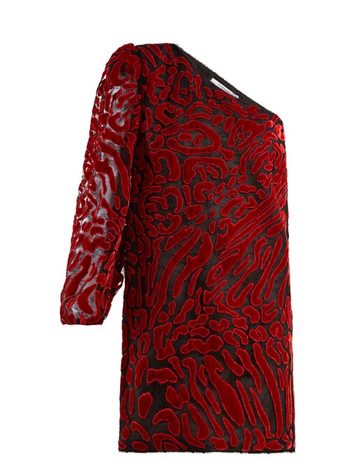 Givenchy - Asymmetric Velvet Devoré Mini Dress Red