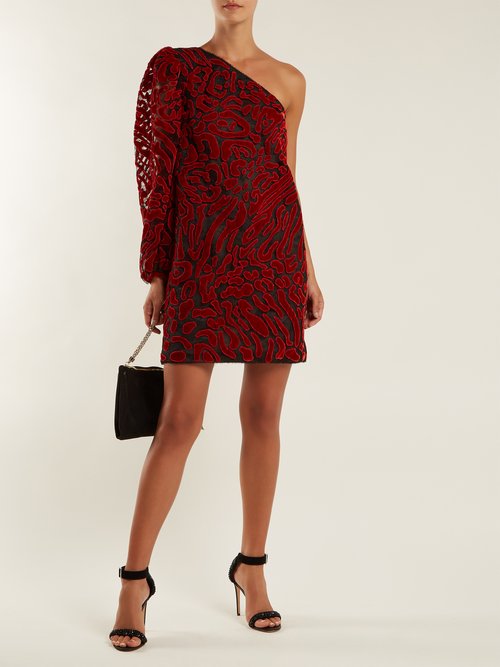 Givenchy Asymmetric Velvet Devoré Mini Dress Red - 80% Off Sale